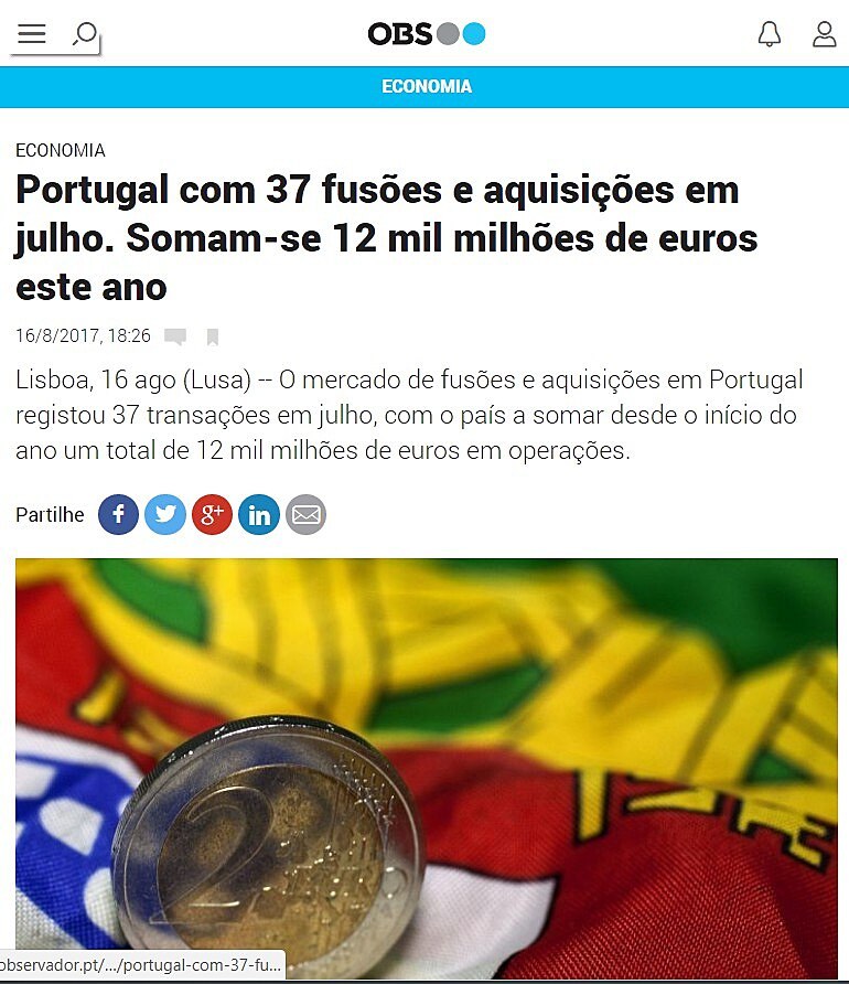 Portugal com 37 fuses e aquisies em julho. Somam-se 12 mil milhes de euros este ano